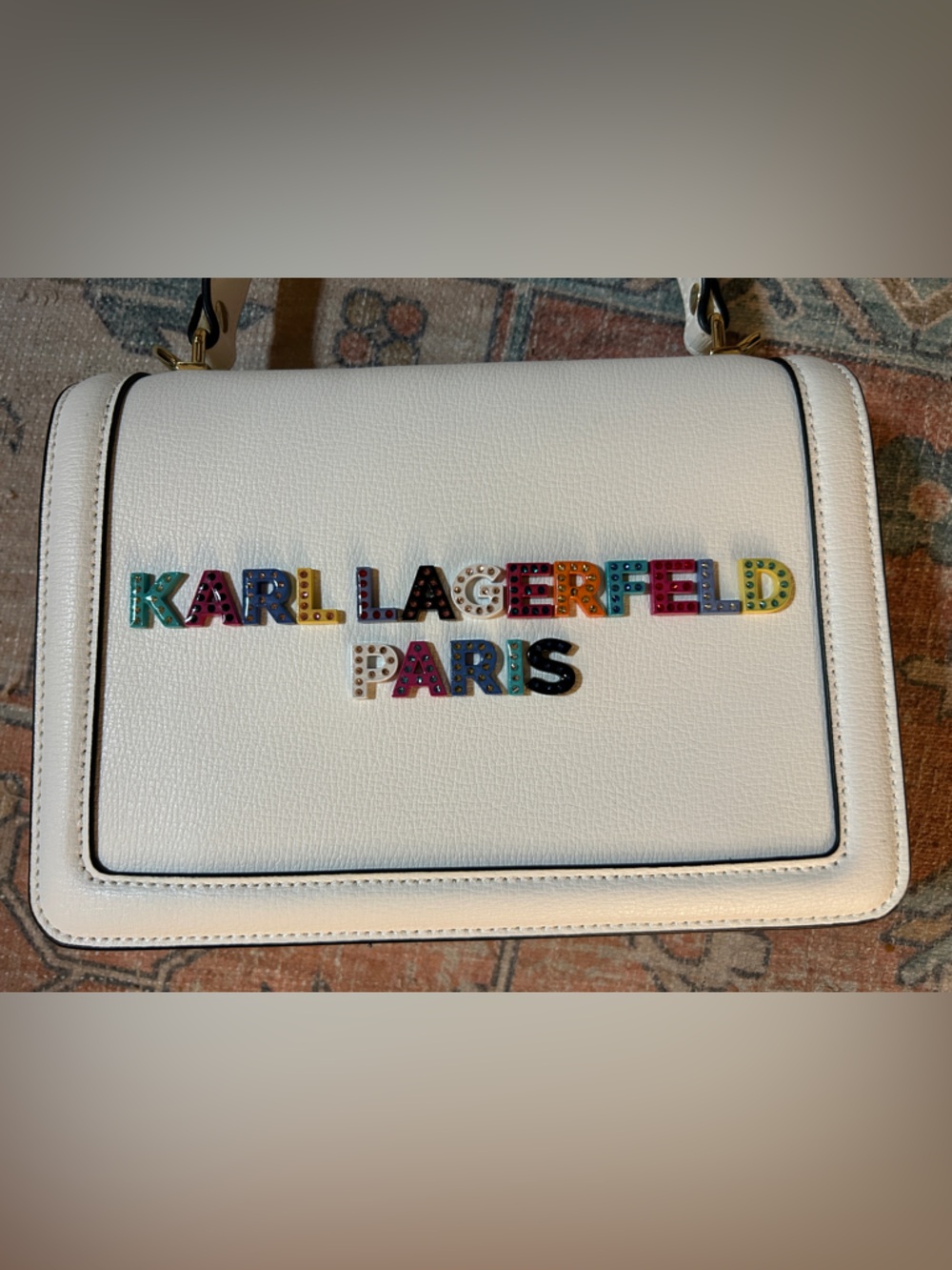 KARL LAGERFELD Legacy Simone White Crossbody Bag Top Handle Color Logo LIKE NEW - Picture 11 of 16